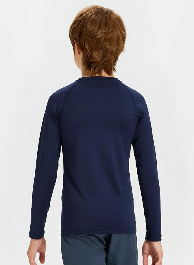 DEVOROPA Youth Boys Compression Shirt Long Sleeve Football Baseball Undershirt Quick Dry Sports Baselayer Navy M - Image 3